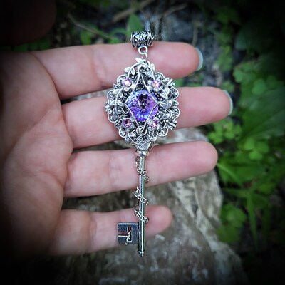 Sterling Silver Elvish Key Necklace made with Swarovski crystals, Elvish Jewelry, Fairy Jewelry, Fantasy Jewelry, Key Jewelry - image1